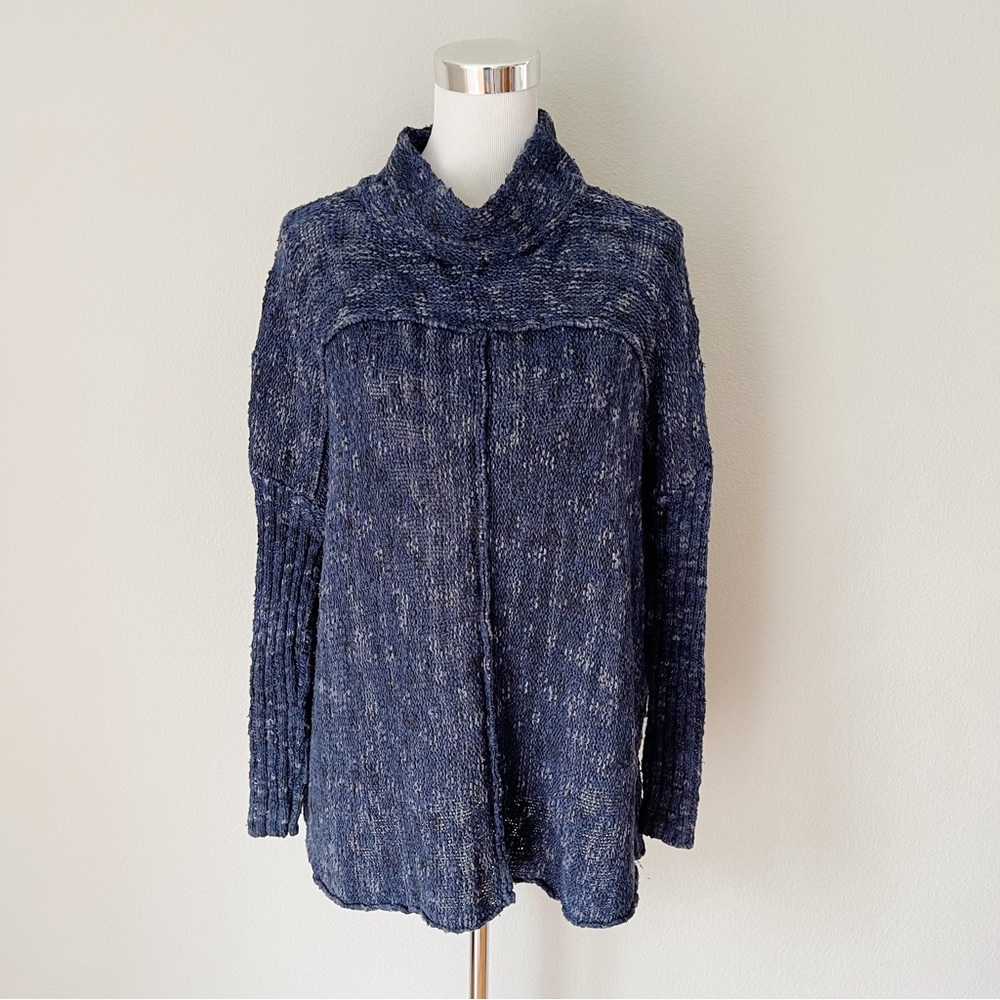 Free People Boho Blue Cotton Oversize Sweater Size XS